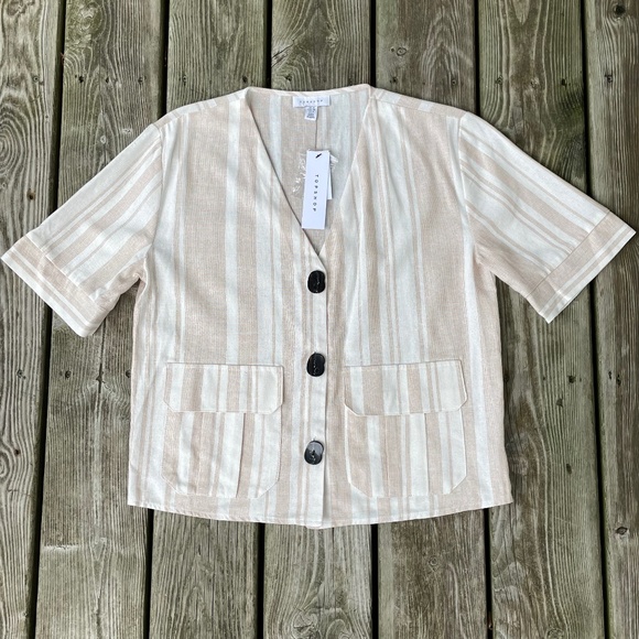 Top: Topshop Women's Boxy Pinstriped Button Down Vest - Picture 4 of 10